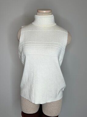 Christopher & Banks Women's Vintage Y2K Cream Colored Sleeveless Turtleneck Med